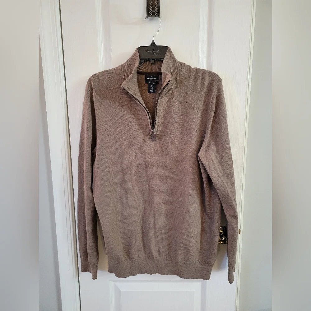 Daniel Hechter Paris Quarter-Zip Sweater Cotton Cashmere Blend Large Taupe Brown